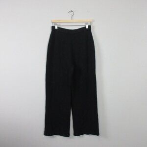 St. John Basics Knitted Wide Leg Pants Women 10 Black Wool Luxury Pull On 634